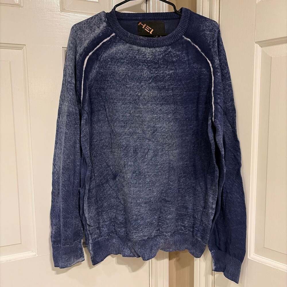 Helix Men's Blue Acid Wash 100% Cotton Crewneck Long Sleeve Sweater XXL